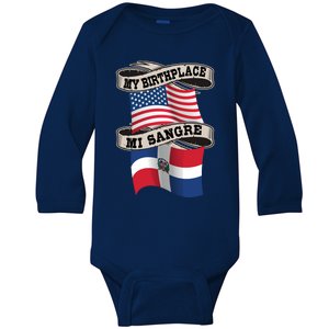 Dominican American Flag Half American Half Dominican Roots Gift Baby Long Sleeve Bodysuit