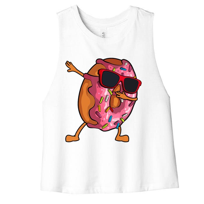 Donut Art For Women Dabbing Doughnut Donut Lover Women's Racerback Cropped Tank