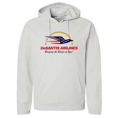 DeSantis Airlines Funny Political Meme DeSantis Airlines Ron DeSantis Performance Fleece Hoodie