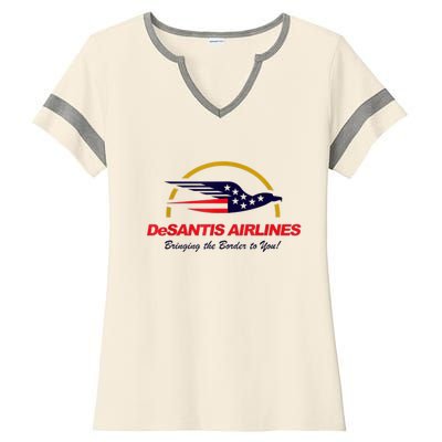 DeSantis Airlines Funny Political Meme DeSantis Airlines Ron DeSantis Ladies Halftime Notch Neck Tee