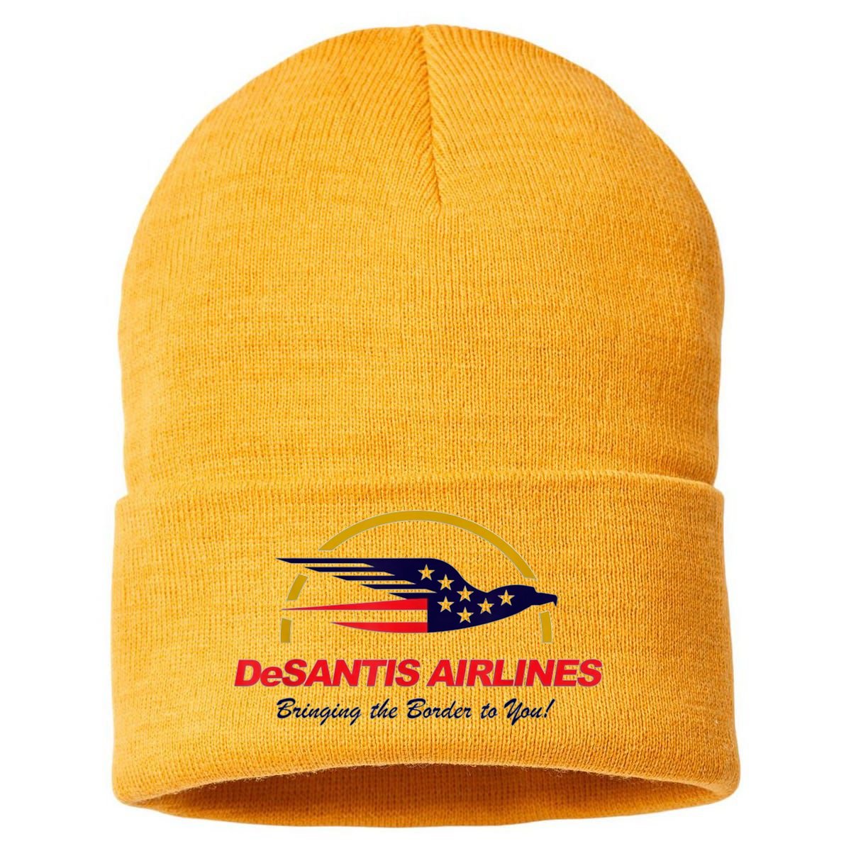 DeSantis Airlines Funny Political Meme DeSantis Airlines Ron DeSantis Sustainable Knit Beanie