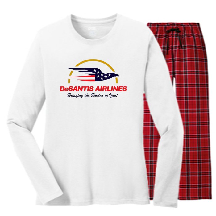 DeSantis Airlines Funny Political Meme DeSantis Airlines Ron DeSantis Women's Long Sleeve Flannel Pajama Set 