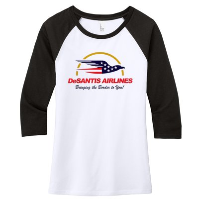 DeSantis Airlines Funny Political Meme DeSantis Airlines Ron DeSantis Women's Tri-Blend 3/4-Sleeve Raglan Shirt