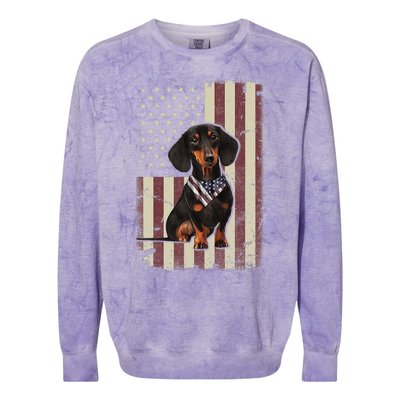 Dachshund American Flag Bandana 4th Of July Gifts Colorblast Crewneck Sweatshirt