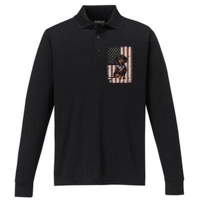 Dachshund American Flag Bandana 4th Of July Gifts Performance Long Sleeve Polo