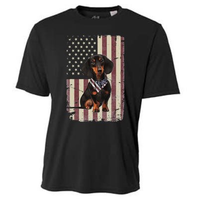 Dachshund American Flag Bandana 4th Of July Gifts Cooling Performance Crew T-Shirt