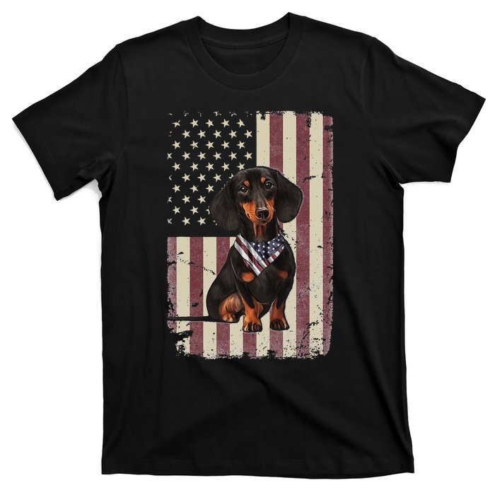 Dachshund American Flag Bandana 4th Of July Gifts T-Shirt