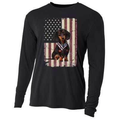 Dachshund American Flag Bandana 4th Of July Gifts Cooling Performance Long Sleeve Crew