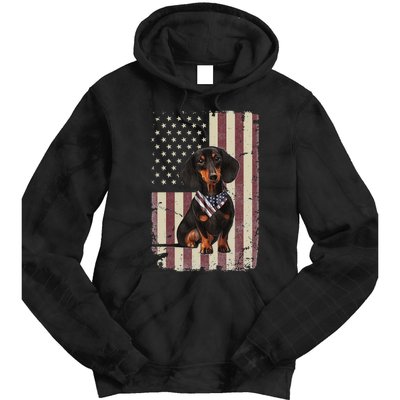 Dachshund American Flag Bandana 4th Of July Gifts Tie Dye Hoodie