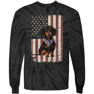 Dachshund American Flag Bandana 4th Of July Gifts Tie-Dye Long Sleeve Shirt