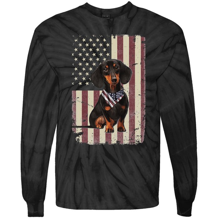 Dachshund American Flag Bandana 4th Of July Gifts Tie-Dye Long Sleeve Shirt