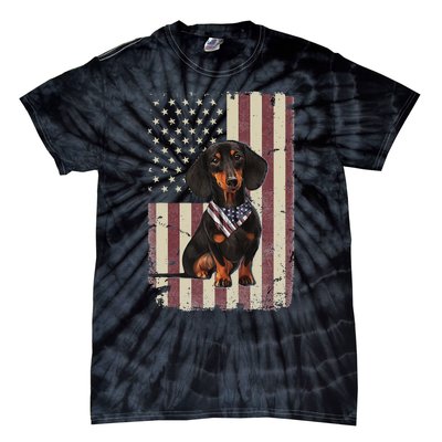 Dachshund American Flag Bandana 4th Of July Gifts Tie-Dye T-Shirt