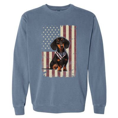 Dachshund American Flag Bandana 4th Of July Gifts Garment-Dyed Sweatshirt