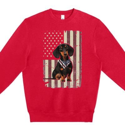 Dachshund American Flag Bandana 4th Of July Gifts Premium Crewneck Sweatshirt