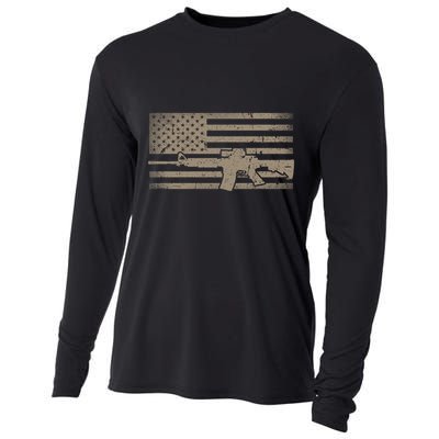 Distressed American Flag Ar15 Gift For Gun Lovers Ar15 Gift Cooling Performance Long Sleeve Crew