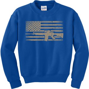 Distressed American Flag Ar15 Gift For Gun Lovers Ar15 Gift Kids Sweatshirt