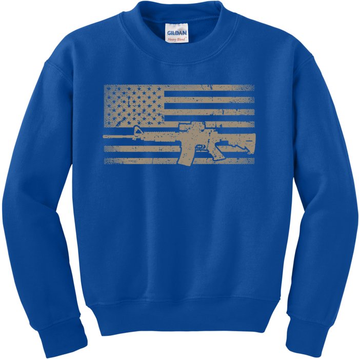 Distressed American Flag Ar15 Gift For Gun Lovers Ar15 Gift Kids Sweatshirt