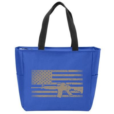 Distressed American Flag Ar15 Gift For Gun Lovers Ar15 Gift Zip Tote Bag
