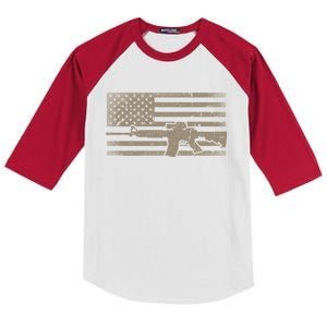 Distressed American Flag Ar15 Gift For Gun Lovers Ar15 Gift Kids Colorblock Raglan Jersey