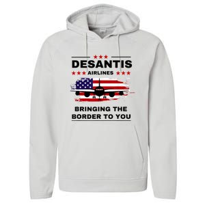 DeSantis Airlines Funny Political Meme Ron DeSantis USA Flag Performance Fleece Hoodie