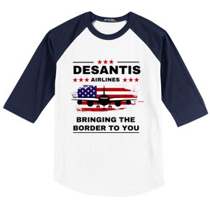 DeSantis Airlines Funny Political Meme Ron DeSantis USA Flag Baseball Sleeve Shirt