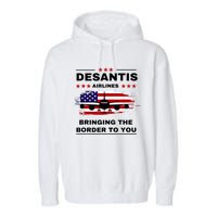 DeSantis Airlines Funny Political Meme Ron DeSantis USA Flag Garment-Dyed Fleece Hoodie