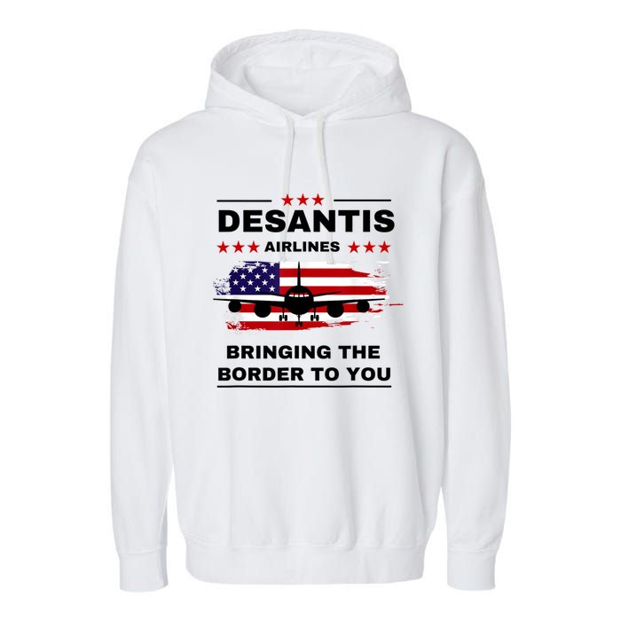 DeSantis Airlines Funny Political Meme Ron DeSantis USA Flag Garment-Dyed Fleece Hoodie