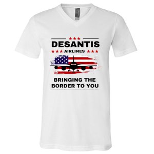 DeSantis Airlines Funny Political Meme Ron DeSantis USA Flag V-Neck T-Shirt