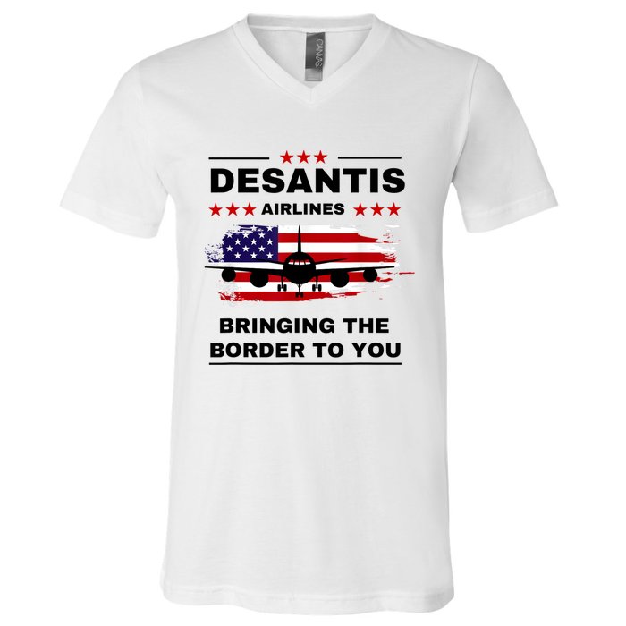 DeSantis Airlines Funny Political Meme Ron DeSantis USA Flag V-Neck T-Shirt