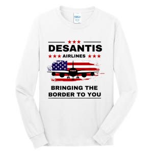 DeSantis Airlines Funny Political Meme Ron DeSantis USA Flag Tall Long Sleeve T-Shirt