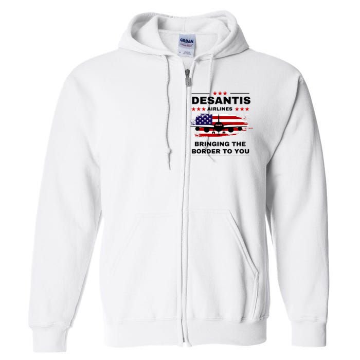 DeSantis Airlines Funny Political Meme Ron DeSantis USA Flag Full Zip Hoodie