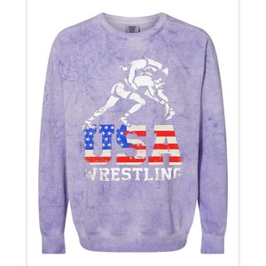 Distressed American Flag USA Wrestling Wrestler Wrestle  Colorblast Crewneck Sweatshirt