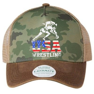 Distressed American Flag USA Wrestling Wrestler Wrestle  Legacy Tie Dye Trucker Hat