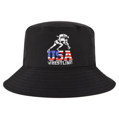 Distressed American Flag USA Wrestling Wrestler Wrestle  Cool Comfort Performance Bucket Hat