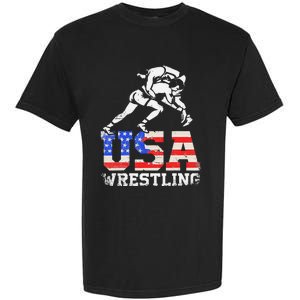 Distressed American Flag USA Wrestling Wrestler Wrestle  Garment-Dyed Heavyweight T-Shirt