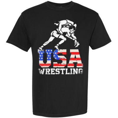 Distressed American Flag USA Wrestling Wrestler Wrestle  Garment-Dyed Heavyweight T-Shirt