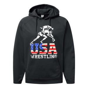 Distressed American Flag USA Wrestling Wrestler Wrestle  Performance Fleece Hoodie