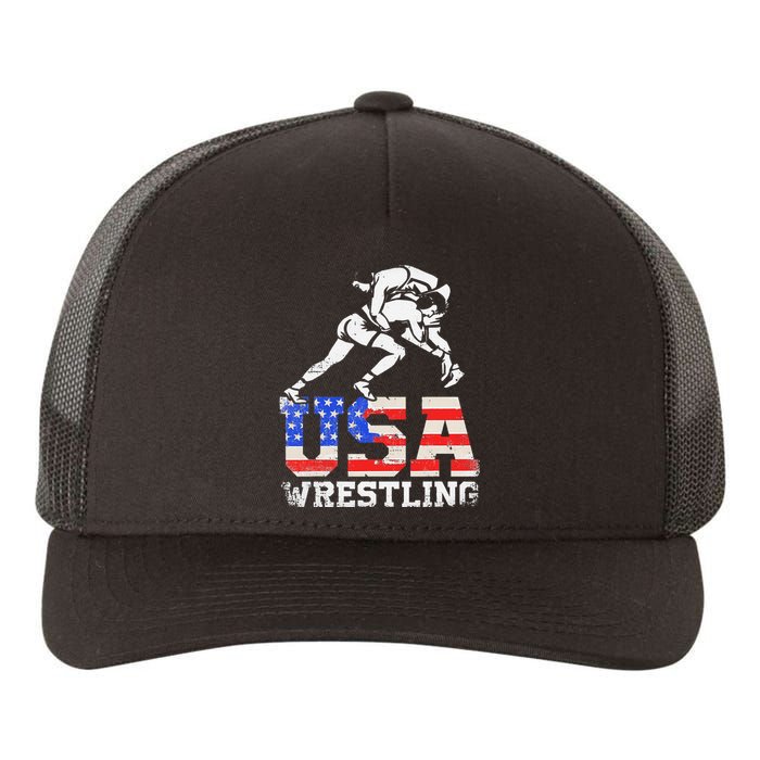 Distressed American Flag USA Wrestling Wrestler Wrestle  Yupoong Adult 5-Panel Trucker Hat