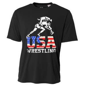 Distressed American Flag USA Wrestling Wrestler Wrestle  Cooling Performance Crew T-Shirt