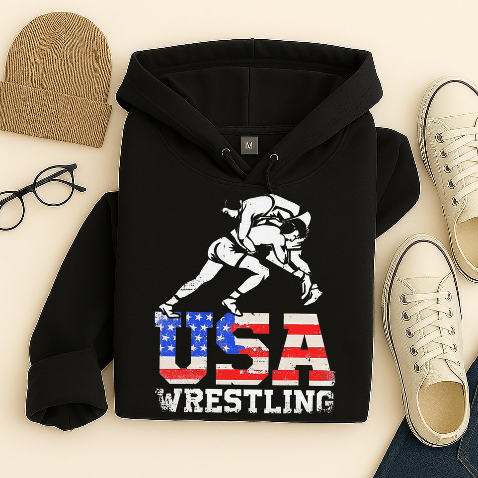 Distressed American Flag USA Wrestling Wrestler Wrestle  Hoodie