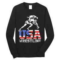 Distressed American Flag USA Wrestling Wrestler Wrestle  Long Sleeve Shirt