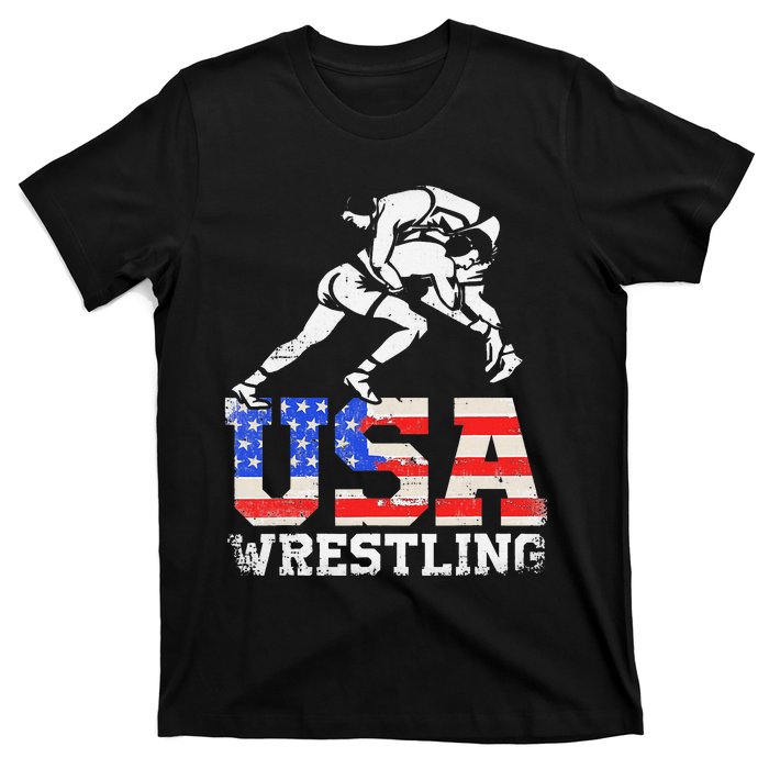 Distressed American Flag USA Wrestling Wrestler Wrestle  T-Shirt