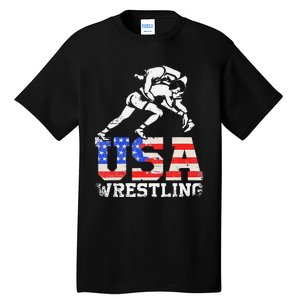 Distressed American Flag USA Wrestling Wrestler Wrestle  Tall T-Shirt