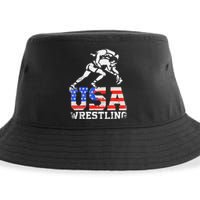 Distressed American Flag USA Wrestling Wrestler Wrestle  Sustainable Bucket Hat