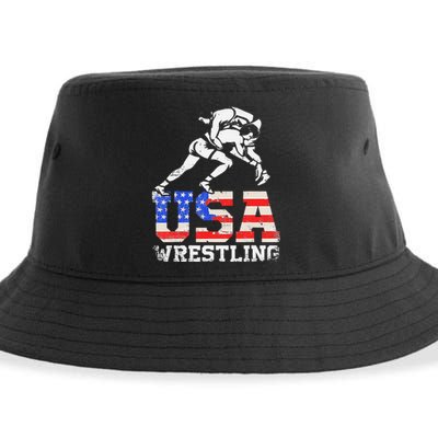 Distressed American Flag USA Wrestling Wrestler Wrestle  Sustainable Bucket Hat