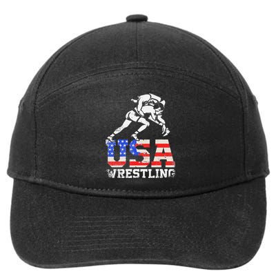 Distressed American Flag USA Wrestling Wrestler Wrestle  7-Panel Snapback Hat