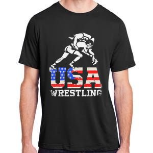 Distressed American Flag USA Wrestling Wrestler Wrestle  Adult ChromaSoft Performance T-Shirt