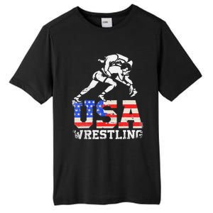 Distressed American Flag USA Wrestling Wrestler Wrestle  Tall Fusion ChromaSoft Performance T-Shirt