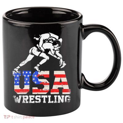 Distressed American Flag USA Wrestling Wrestler Wrestle  11oz C Handle Ceramic Mug