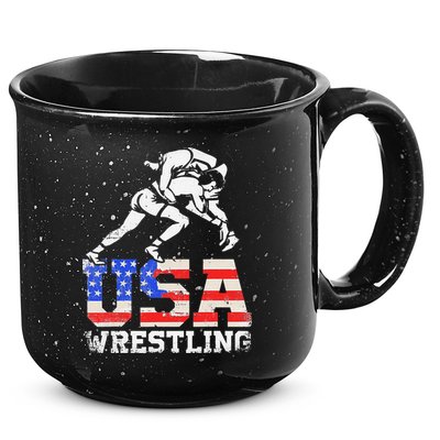 Distressed American Flag USA Wrestling Wrestler Wrestle  15oz Campfire Ceramic Mug